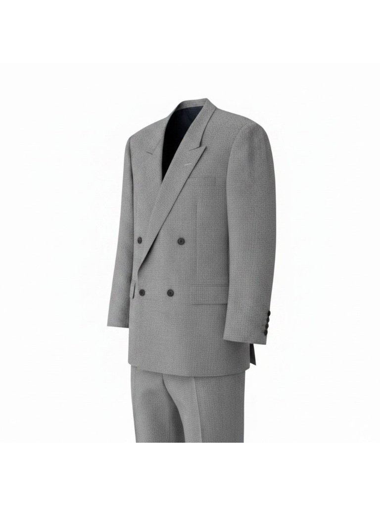 Dior Set Suit Double Tailored Jacket Pants Peak Lapel S Gray Wool